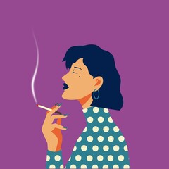 Retro-Styled Photo of a Woman Smoking in Thoughtful Reflection