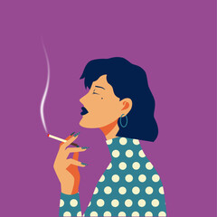 Retro-Inspired Animation of a Woman Smoking in Reflection Vector