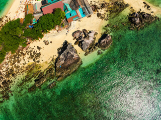 Aerial view drone shot of Amazing small island beautiful tropical sandy beach landscape view at koh Khai maew Island in Phang Nga Thailand,Amazing small island