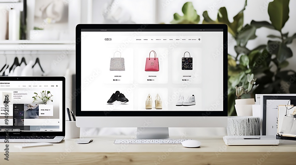 Poster Sleek E-Commerce Website Interface with Personalized Product Recommendations and Dynamic Pricing, Modern and User-Centric Design, Photo Realistic
