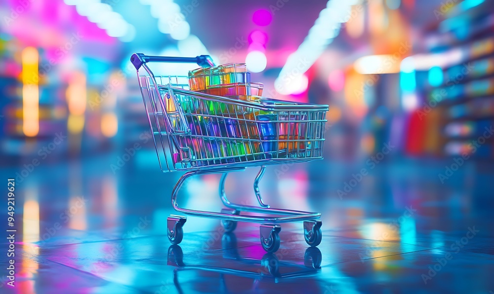 Poster Digital Shopping Cart with AI-Driven Product Suggestions and Streamlined Checkout, Advanced and Efficient Design, Photo Realistic