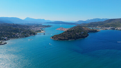 Obraz premium Greece Peloponnese region Poros island city center and surroundings aerial view