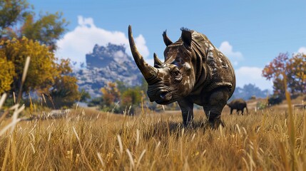 Fototapeta premium African Rhino in a Grassland Landscape