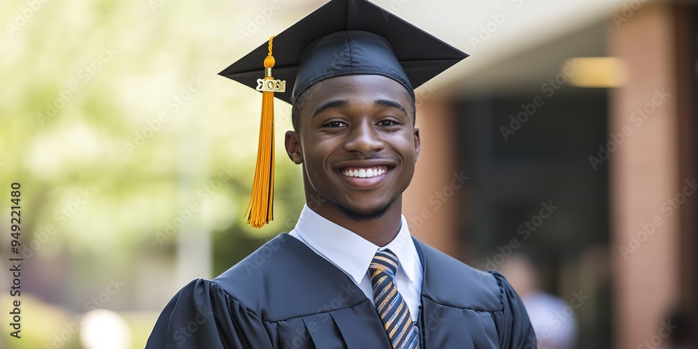 Sticker African-American male graduating from either college or high school smiling at the Camera in a cap and gown