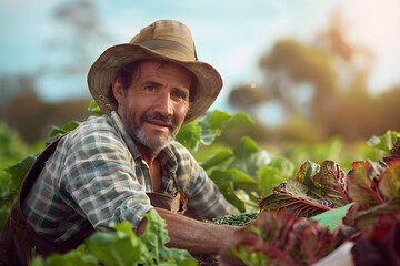 Portrait of a dedicated farmer on his farm, working the land with care to grow fresh and nutritious food.