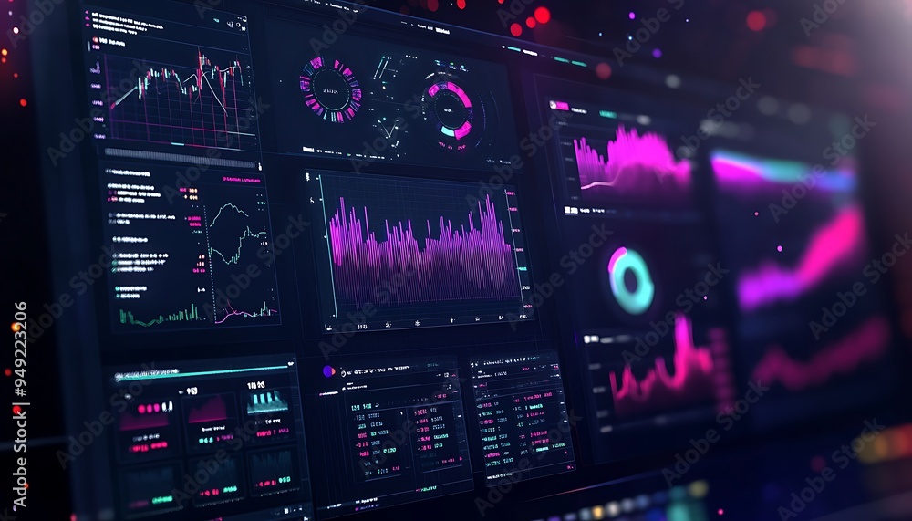 Fototapete Cryptocurrency Trading Platform with Dynamic Graphs and AI-Driven Market Predictions, Innovative and Fast-Paced Setting, Photo Realistic