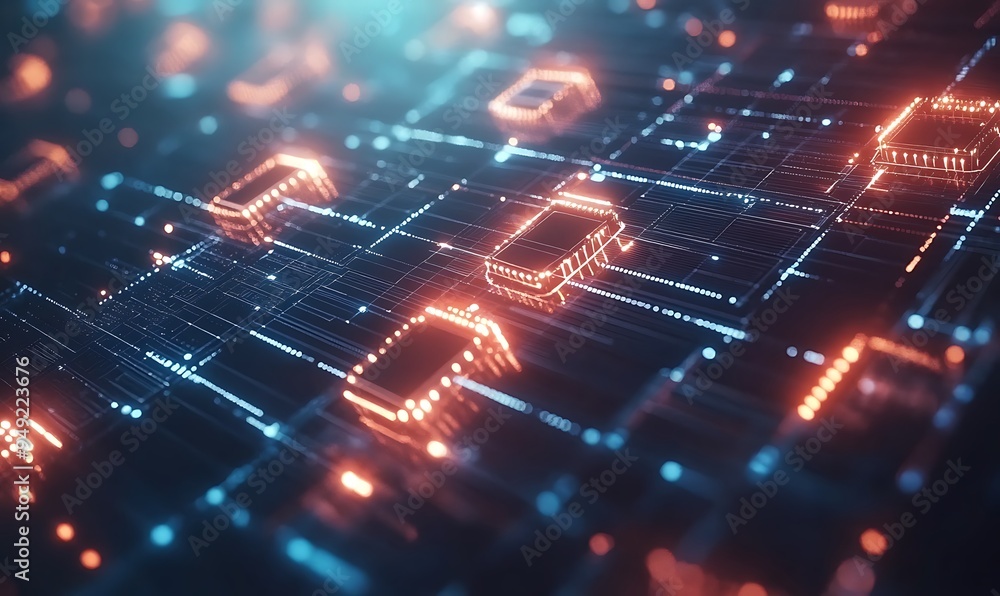 Poster blockchain-based financial services hub with decentralized ledgers and smart contracts, secure and d