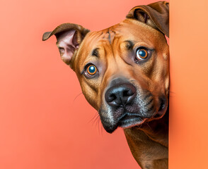 Dog peeking from a corner.