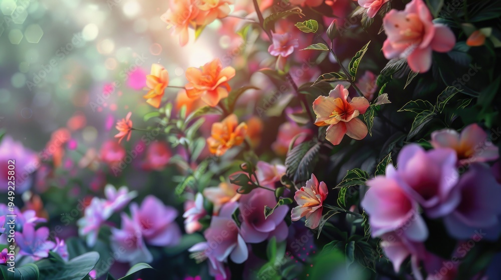 Poster A bouquet of colorful flowers growing amidst lush green grass