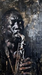 Saxophone Player - Abstract Portrait in Black and White