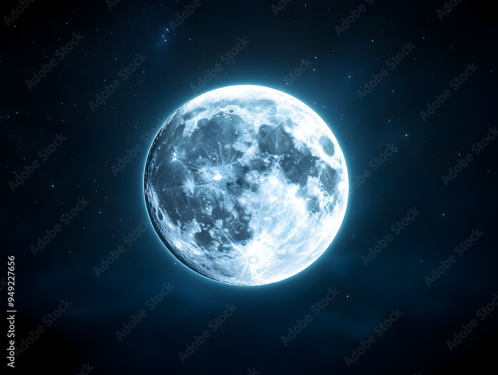 Poster ethereal full moon casting a soft glow over a tranquil night sky with subtle cloud coverage