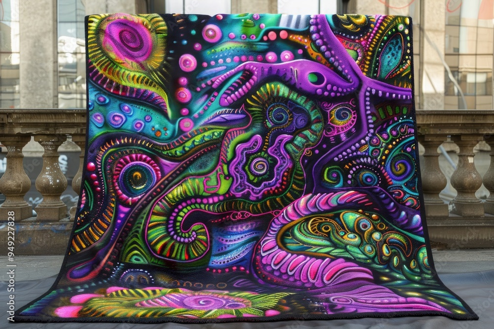 Poster A colorful and vibrant blanket featuring a unique psychedelic pattern