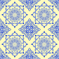 Classic Damask seamless pattern, Vintage design, element old style, blue floral ornament, Luxury Ornamental lace tracery, Traditional background, Vector Illustration for Elegant Textile Design