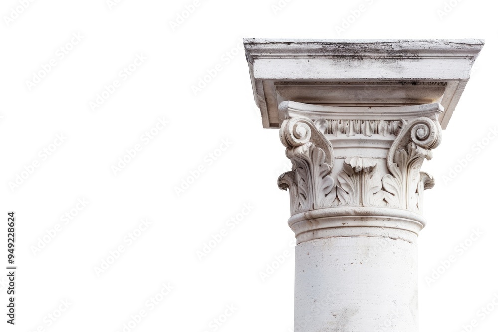 Poster a detailed view of a stone pillar featuring an old-fashioned clock face