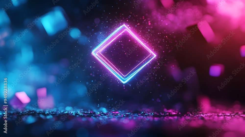 Poster mesmerizing futuristic glowing geometric shapes floating in ethereal digital art space