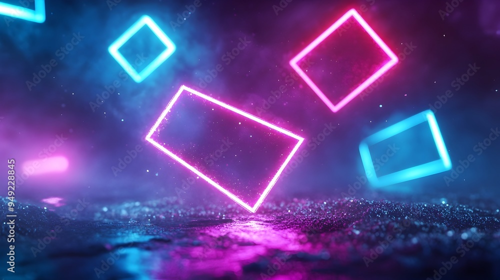 Poster mesmerizing glowing geometric shapes floating in ethereal futuristic space for cutting edge tech ins