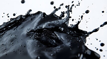 Black Paint Splashes on White Background, Abstract Image, Texture, Pattern Background, Wallpaper, Cover and Screen of Smartphone, PC, Laptop, 9:16 and 16:9 Format