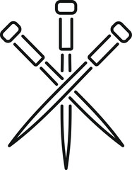 Simple vector icon of three metal sewing needles with heads crossing each other forming a triangle, isolated on white background