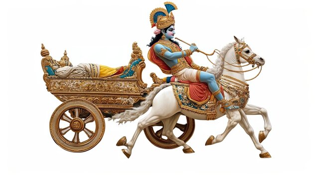 Krishna Riding a White Horse in a Chariot
