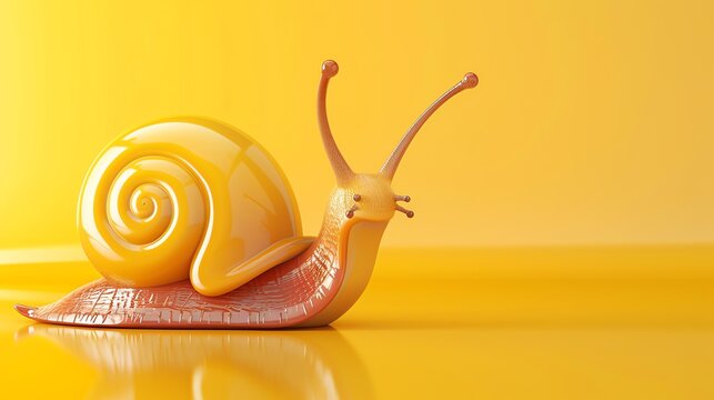 A cartoon snail with a shiny yellow shell on a yellow background.