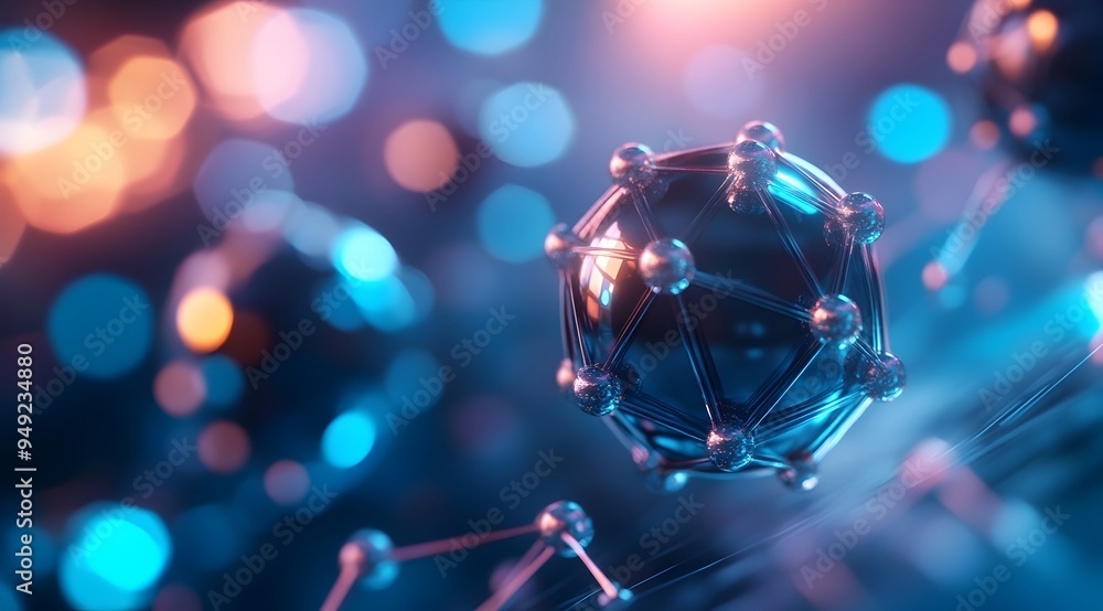 Poster futuristic 3d rendering of carbon nickel molecular structure with hexagonal pattern and blue lightin