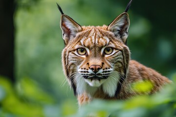 Obraz premium Close-up Portrait of a Eurasian Lynx in a Forest