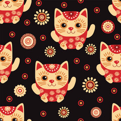 cute bright cats on a blue background. seamless pattern