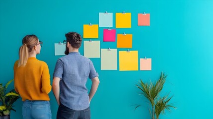 Collaborative Design Process with Vibrant Teal Wall and Digital Wireframes