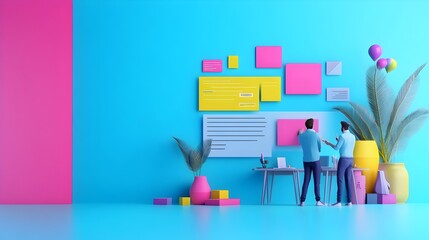 Colorful Digital Wireframes and Creative Brainstorming in a Bright Modernist Workspace