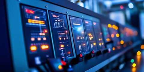 Naklejka premium Supervisory control and data acquisition system technology for monitoring and controlling processes. Concept SCADA Systems, Industrial Automation, Process Monitoring, Control Systems 
