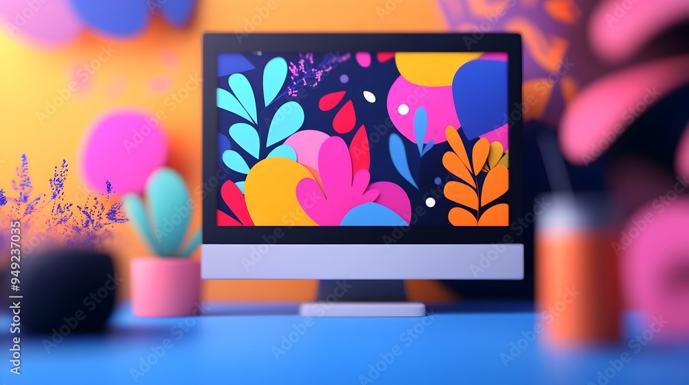 Poster colorful and whimsical animated svg icons on digital canvas for modern web design