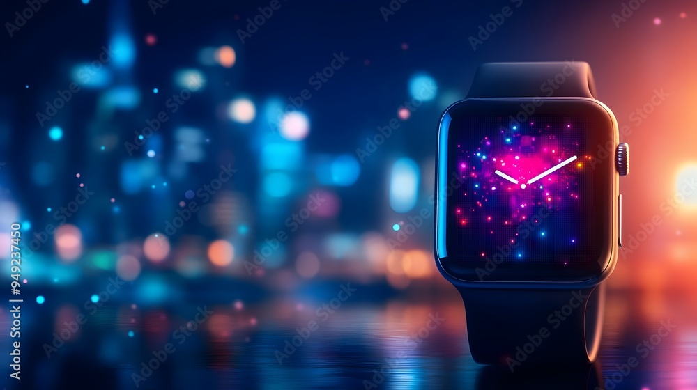 Poster smartwatch displaying responsive website layout with sleek wearable tech and modern digital