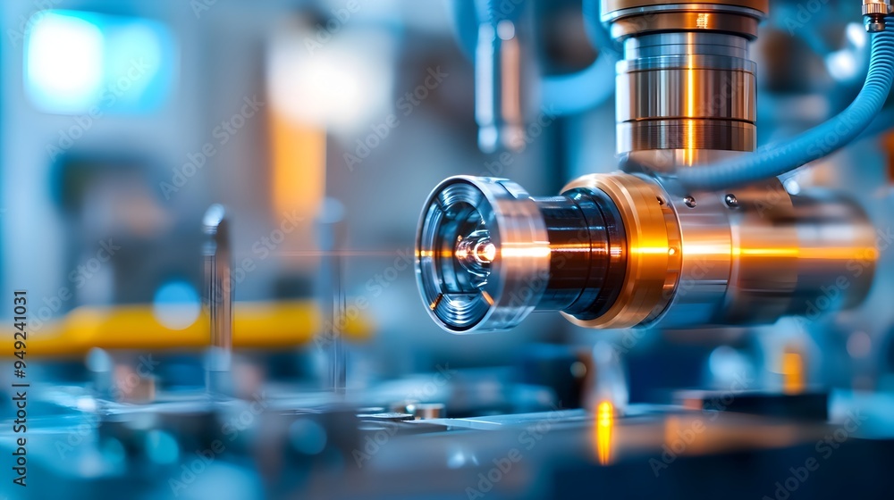 Poster close up of experimental quantum tunneling machine showcasing complex metallic components