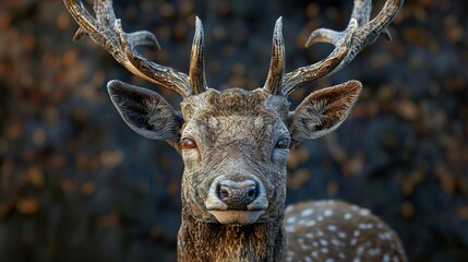 Fototapeta premium Close Up Portrait of a Deer with Antlers