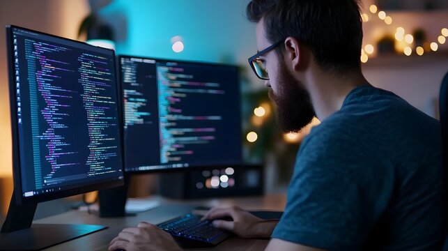 Efficient Software Developer Multitasking on Website Project with Sleek Coding Setup