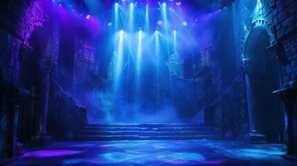 Obraz premium A dramatic stage scene with blue and purple lights creating a mystical atmosphere