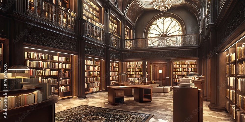 Poster rendering of a private library interior