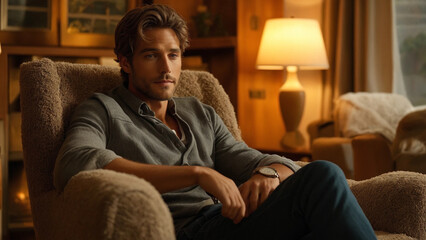 Young Man Relaxing in a Comfortable Armchair A Moment of Leisure