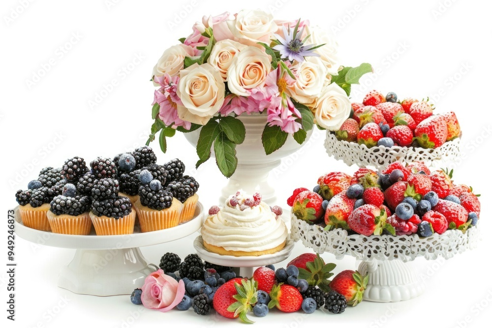 Poster a colorful display of assorted cupcakes and muffins on a table