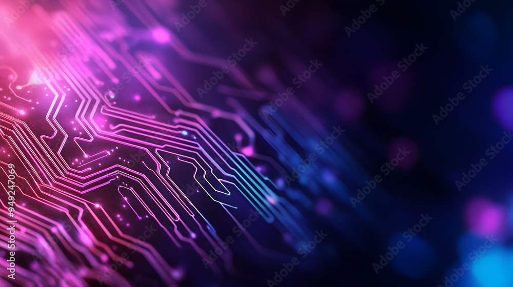 Poster futuristic glowing circuit patterns on dark backdrop symbolizing technological innovation