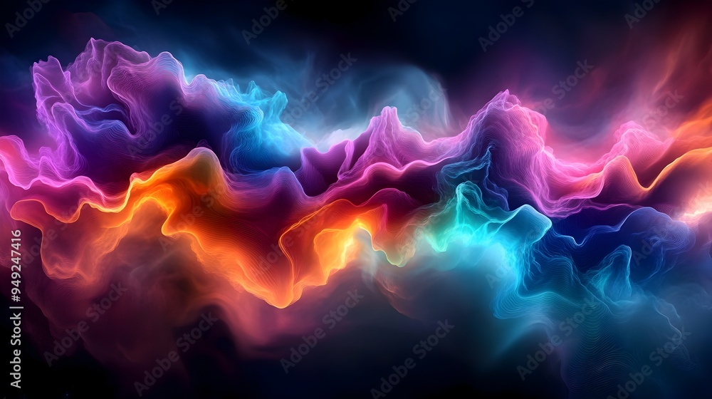 Poster glowing fractal patterns forming mesmerizing otherworldly scenes of dynamic luminescent hues