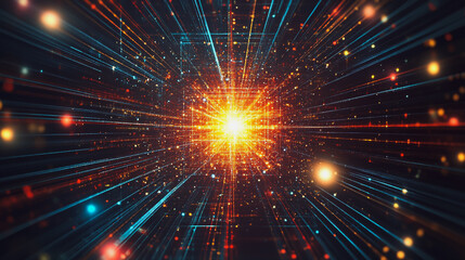 Fototapeta premium Abstract light explosion and network points, dot, earth's surface, digital background Innovation network points Earth's surface wave background digital wave information technology background