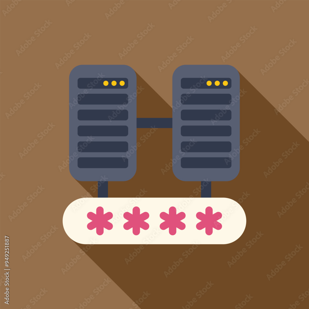 Poster server rack connecting to a password protected network in flat design style