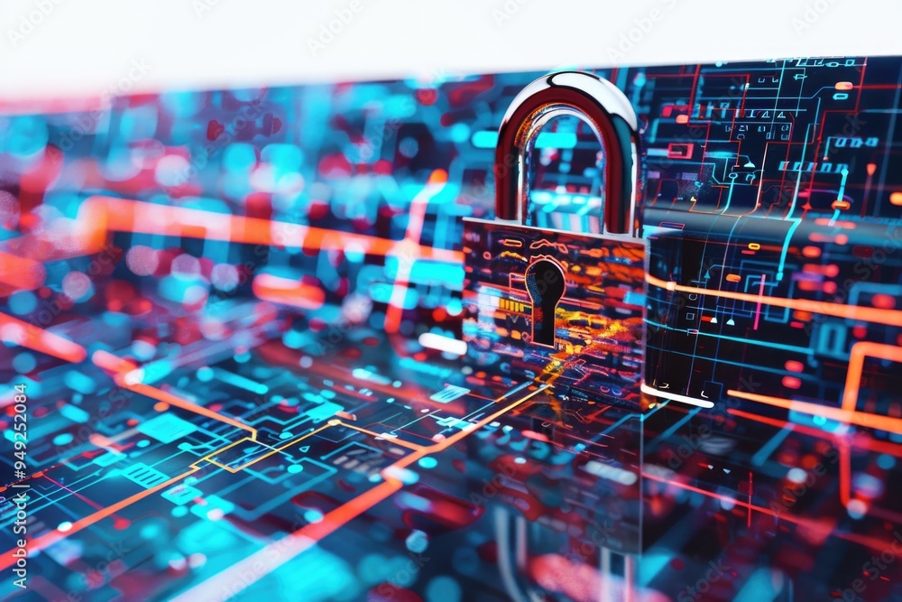 Aufkleber A digital padlock sitting on a computer screen, suitable for use in tech-related contexts such as cybersecurity or online security illustrations