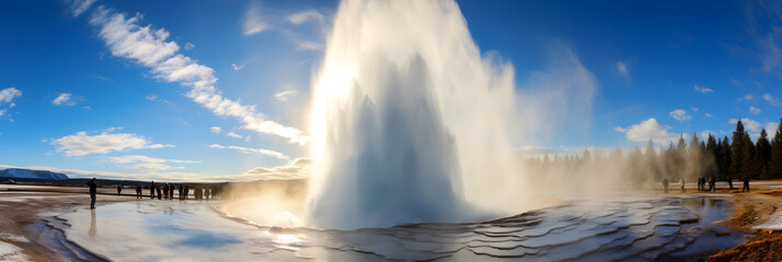 Epic display of geo-thermal power: A fierce Geyser eruption against the impartial blue sky