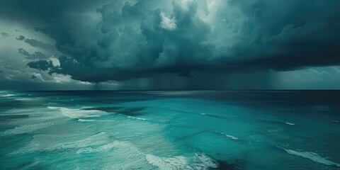 Stormy Weather in Cancun Aerial View of Beautiful Turquoise Sea and Dark Blue Clouds