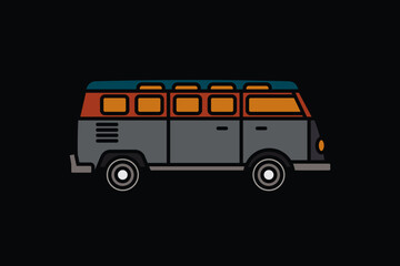 Original vector illustration. An old travel van. A contour icon.