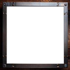 square wooden plank background; rustic metal side 