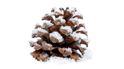 Pine cone with snow isolated on white background