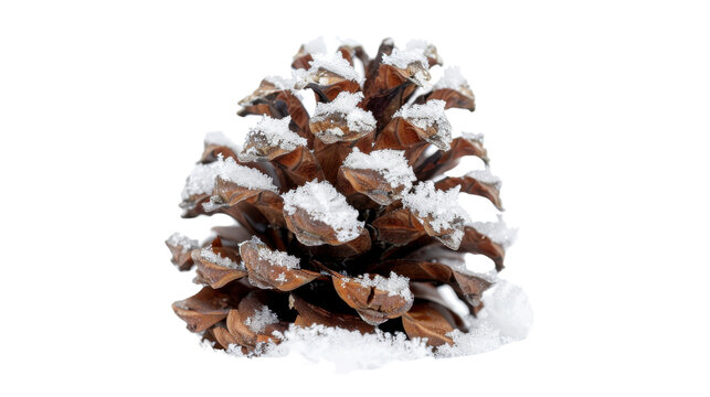 Pine cone with snow isolated on white background